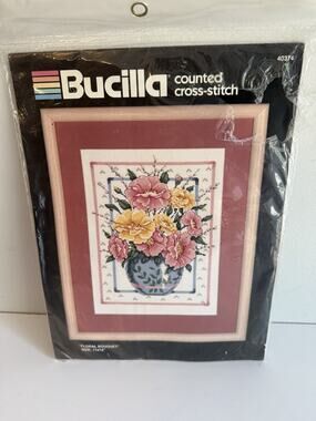 Bucilla Counted Cross Stitch Kit 40374 “Floral Bouquet” New Sealed 11"x14"